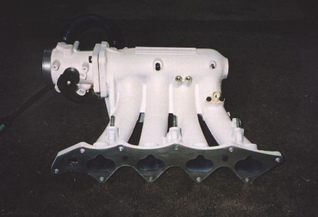 Ceramic painted second generation B16A intake manifold with Ford XF throttle body attached