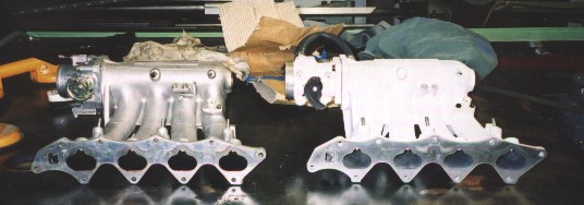 Finished intake manifold next to original intake manifold